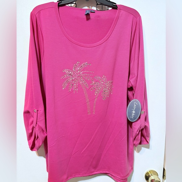 Casey Key Tops - Casey Key NWT Elegant Pink Tunic with Palm Embellished Rhinestones Size 1X